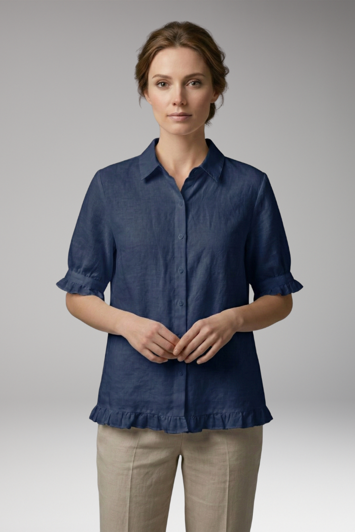 Women's Blouse with Button-Down Front and Ruffled Hem