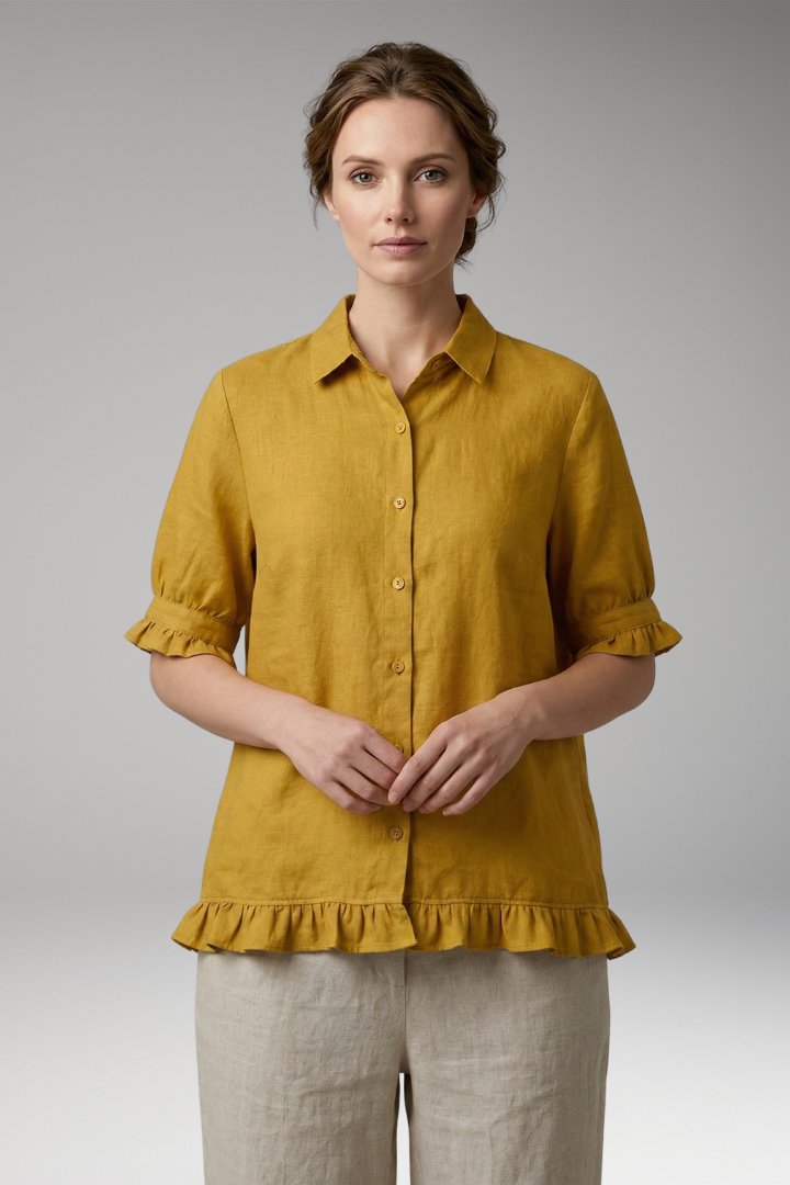 Women's Blouse with Button-Down Front and Ruffled Hem