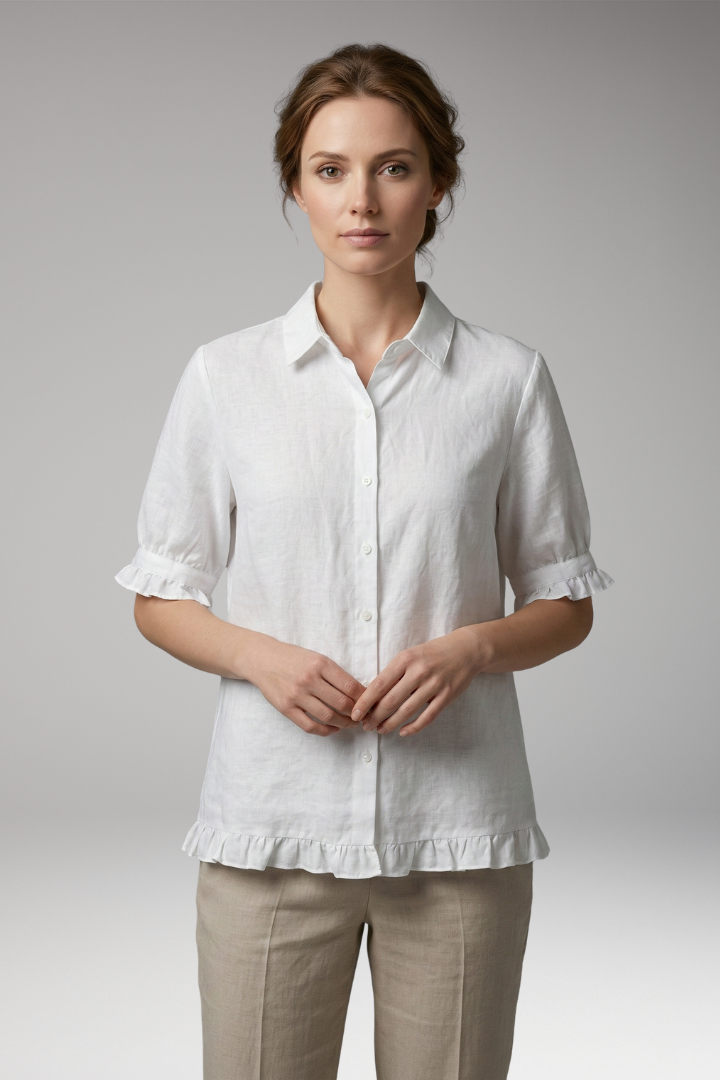 Women's Blouse with Button-Down Front and Ruffled Hem