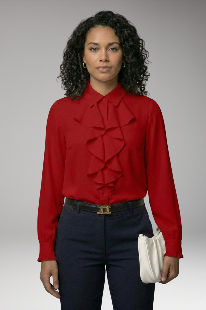 Women's Blouse with Button-Down Front and Ruffled Sleeves