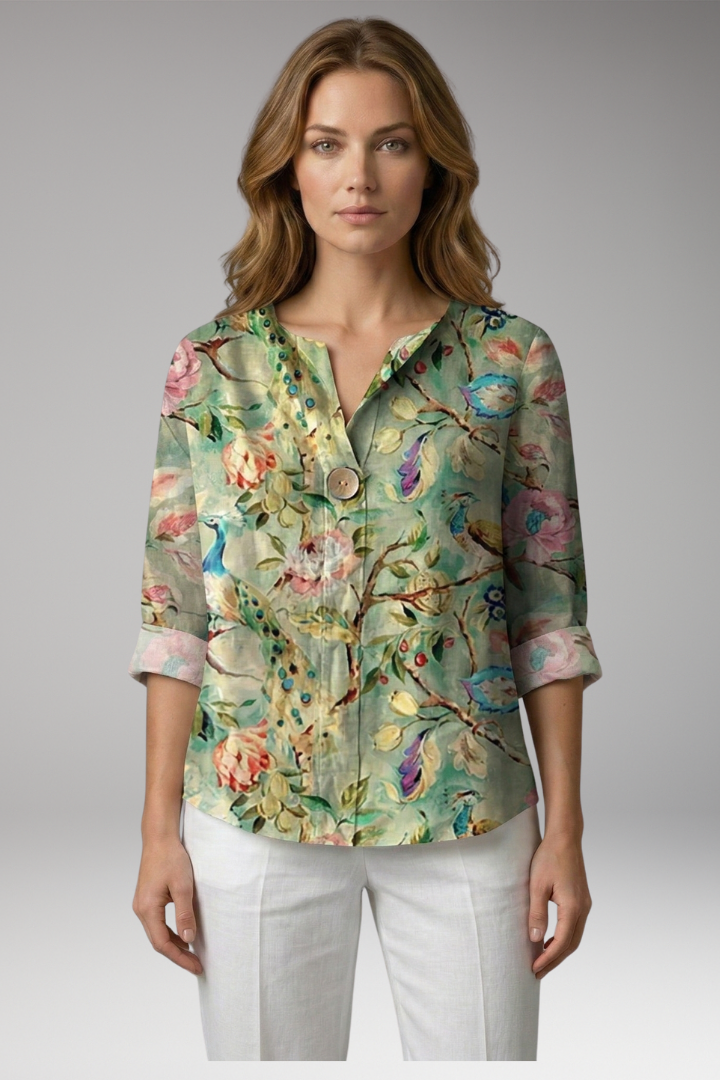 Women's Blouse with Button-Down Front and Short Sleeves