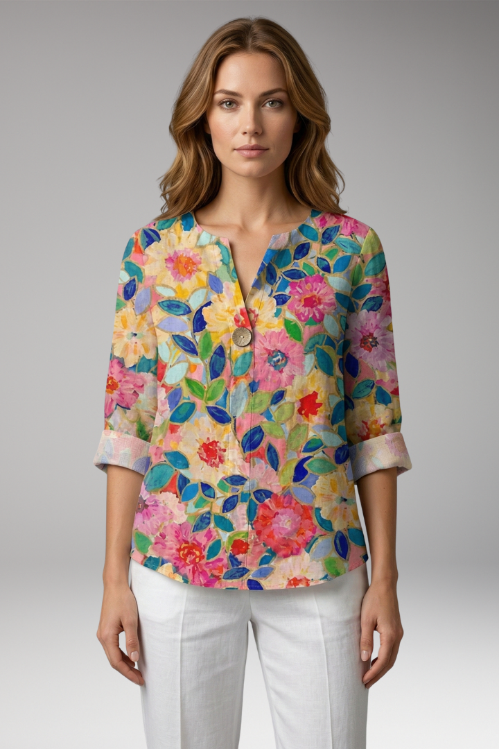 Women's Blouse with Button-Down Front and Short Sleeves