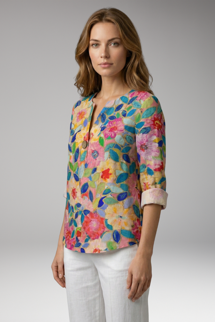 Women's Blouse with Button-Down Front and Short Sleeves