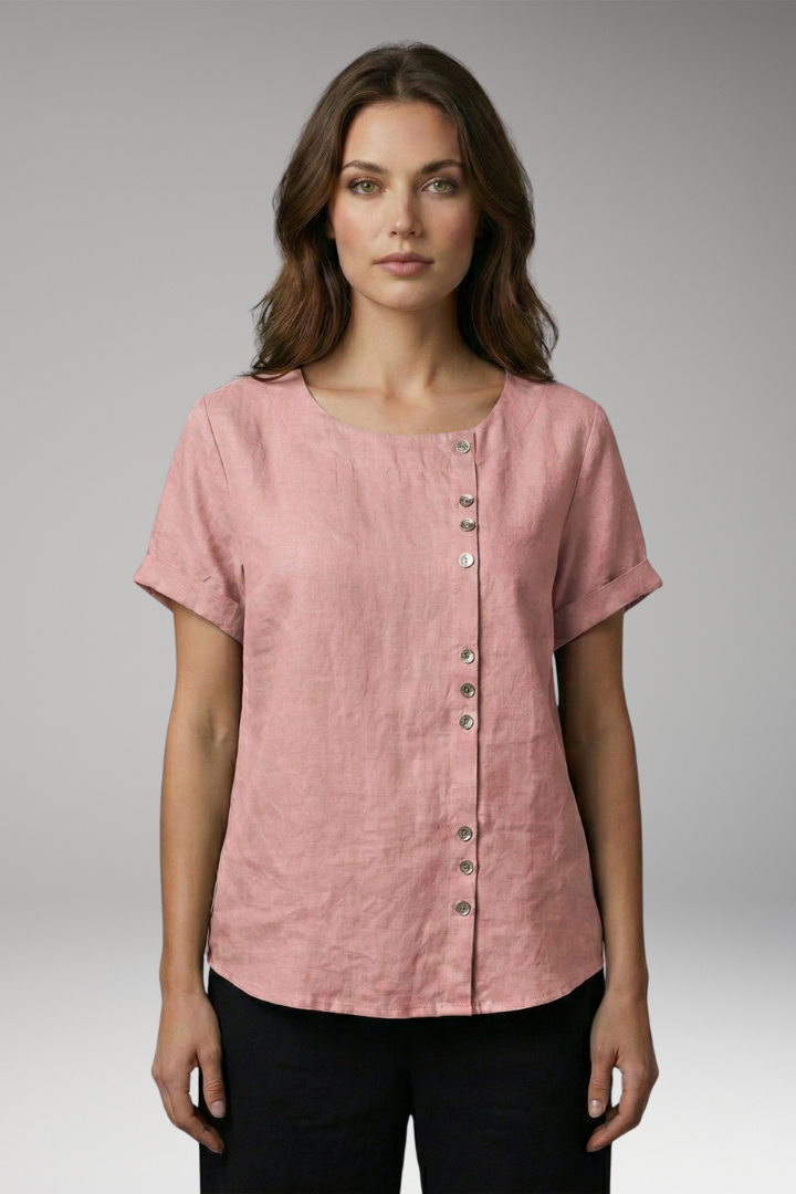Women's Blouse with Button Closure and Asymmetrical Design