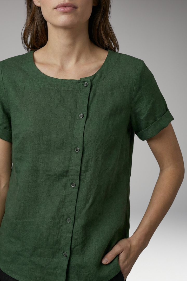 Women's Blouse with Button Closure and Asymmetrical Design
