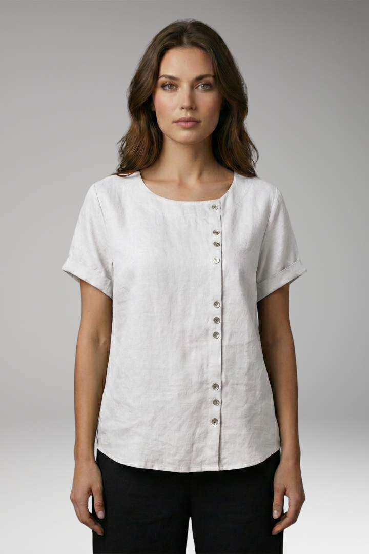 Women's Blouse with Button Closure and Asymmetrical Design