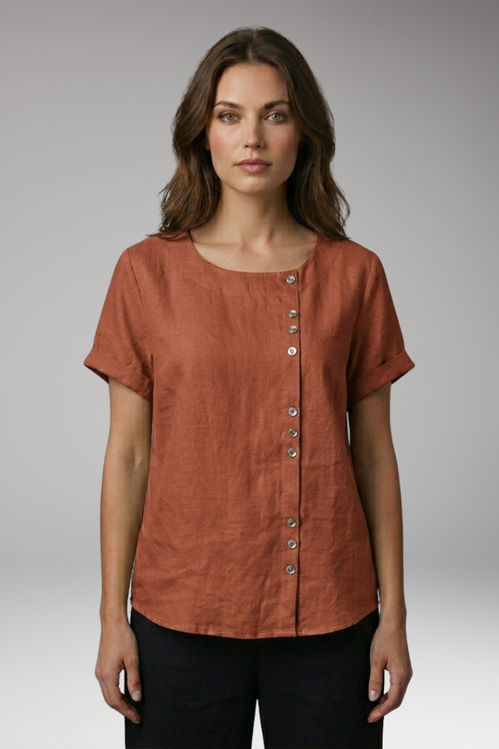 Women's Blouse with Button Closure and Asymmetrical Design