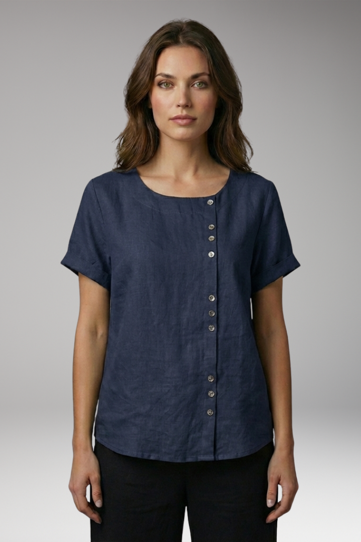 Women's Blouse with Button Closure and Asymmetrical Design