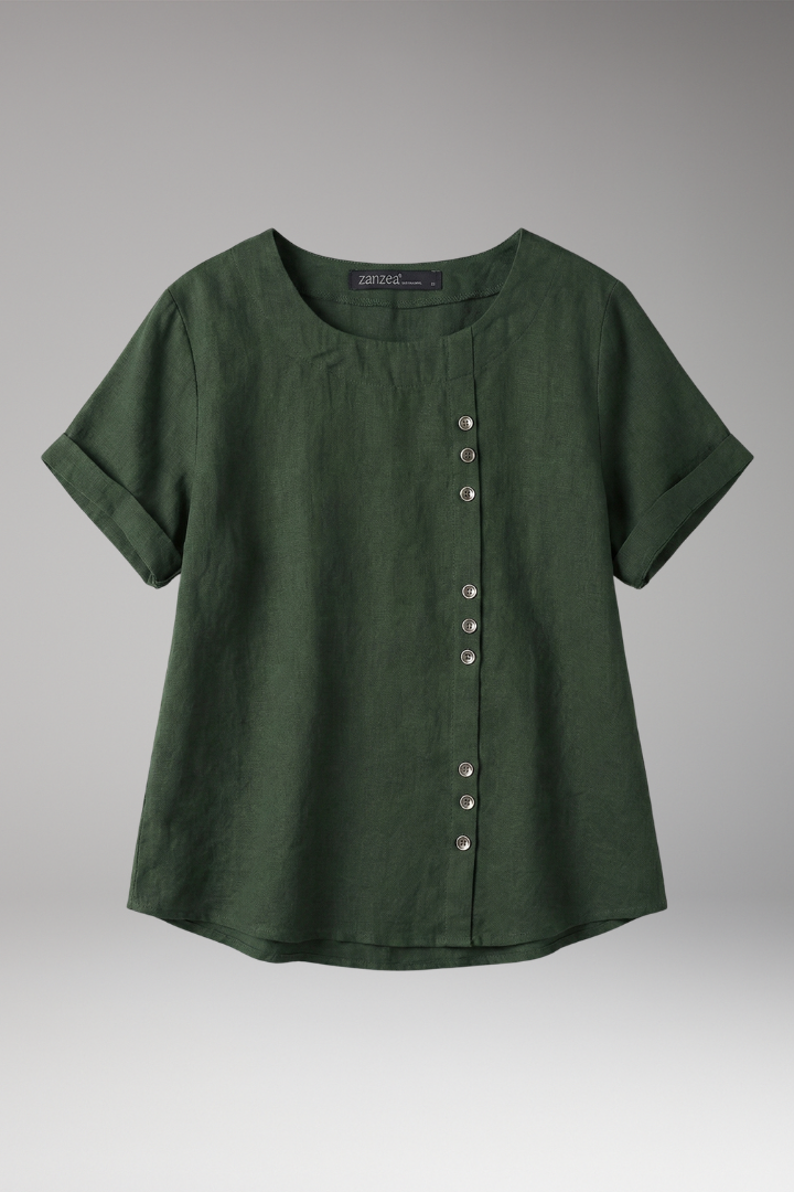 Women's Blouse with Button Closure and Asymmetrical Design