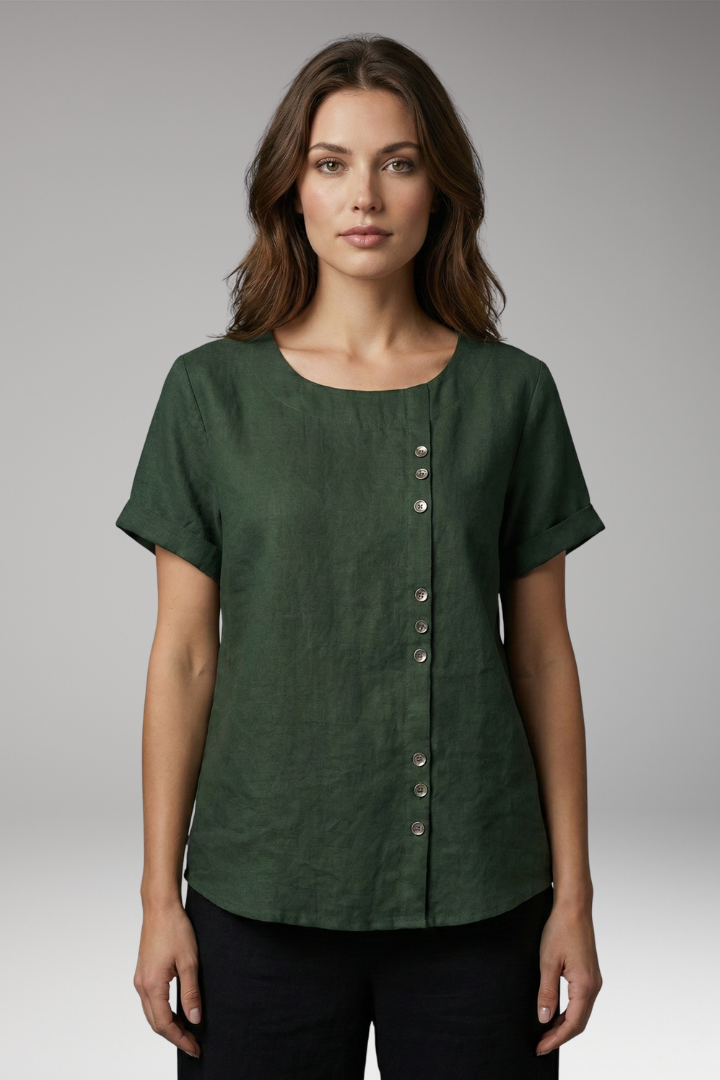 Women's Blouse with Button Closure and Asymmetrical Design