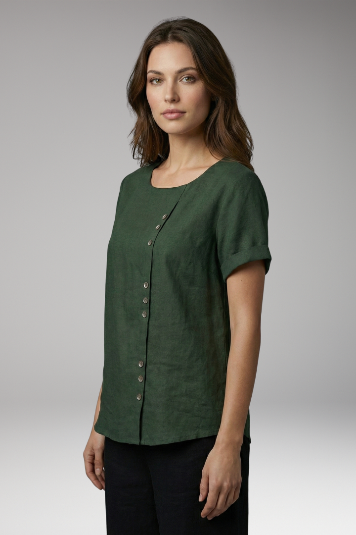 Women's Blouse with Button Closure and Asymmetrical Design