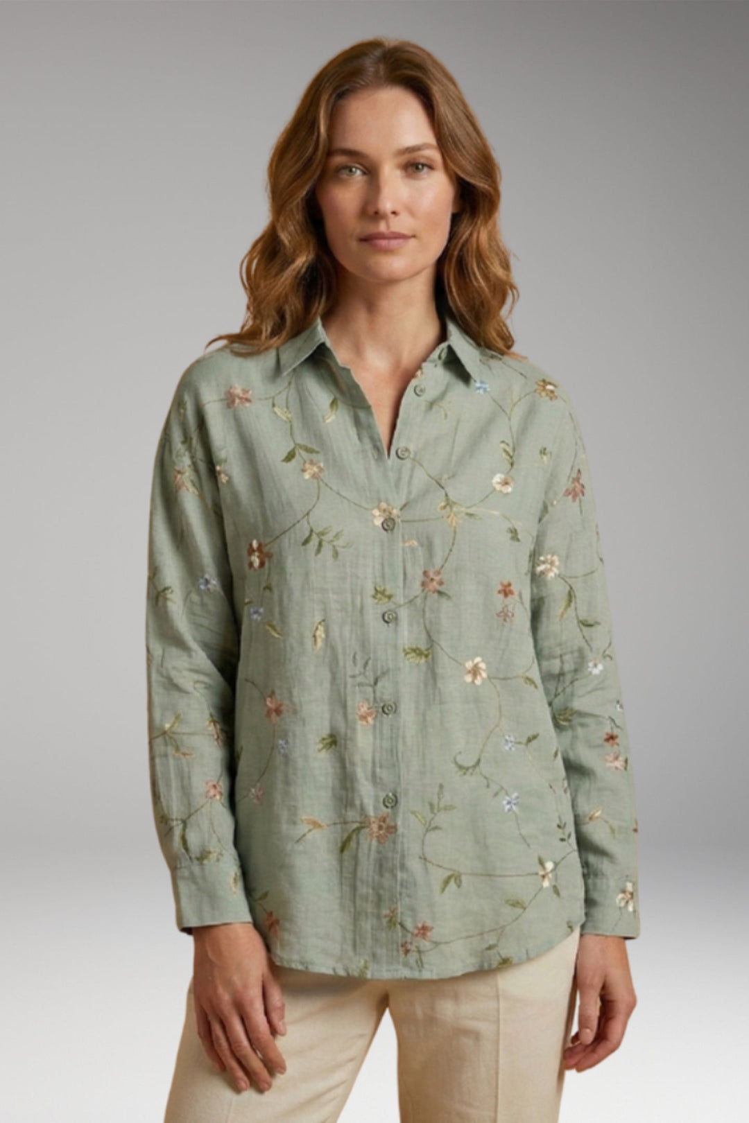 Women’s Blouse with Button Closure and Long Sleeves