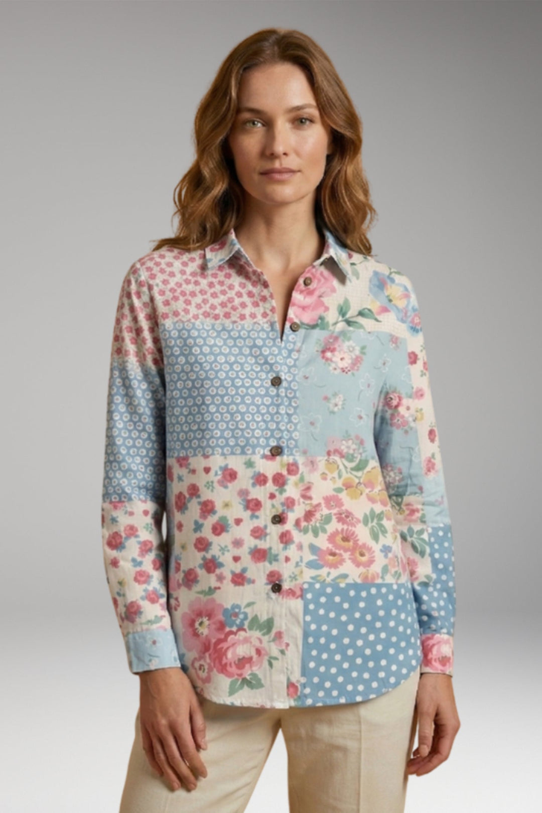 Women’s Blouse with Button Closure and Long Sleeves