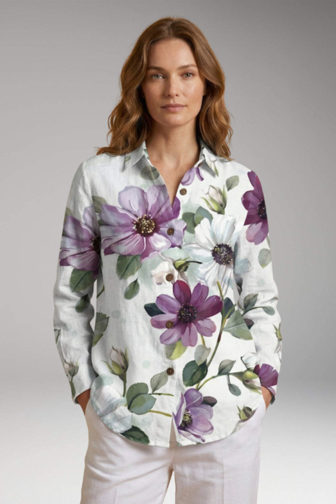 Women’s Blouse with Button Closure and Long Sleeves