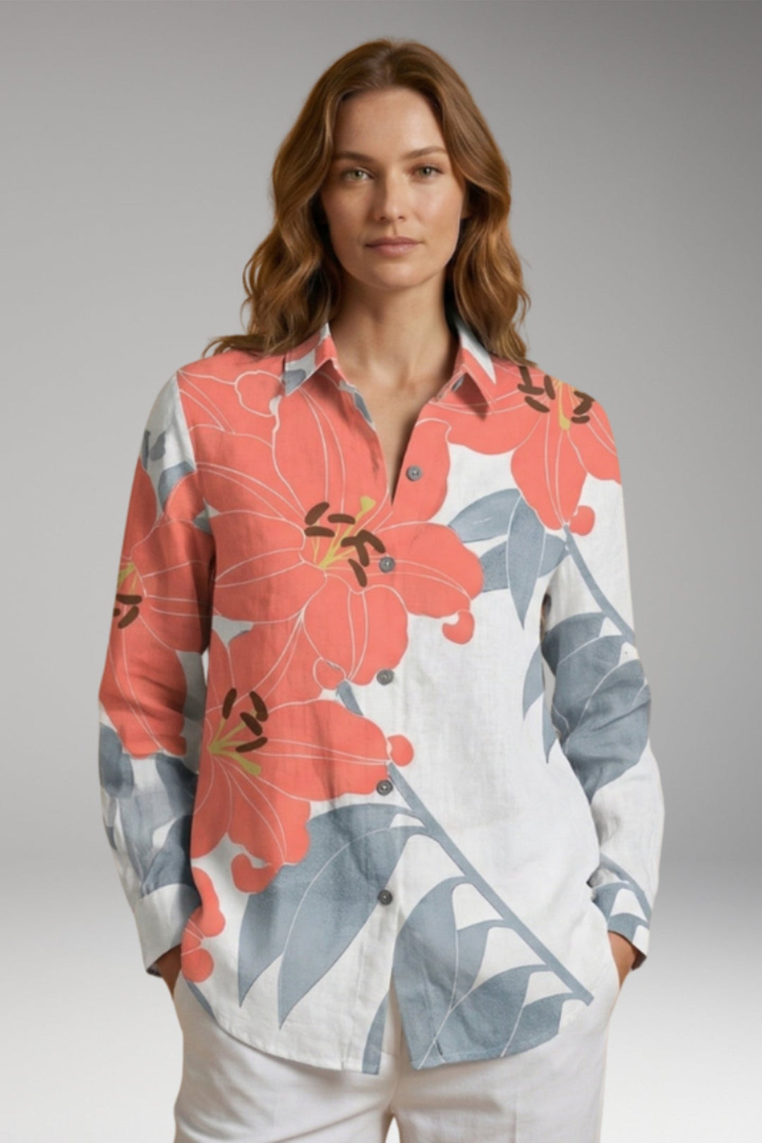 Women’s Blouse with Button Closure and Long Sleeves