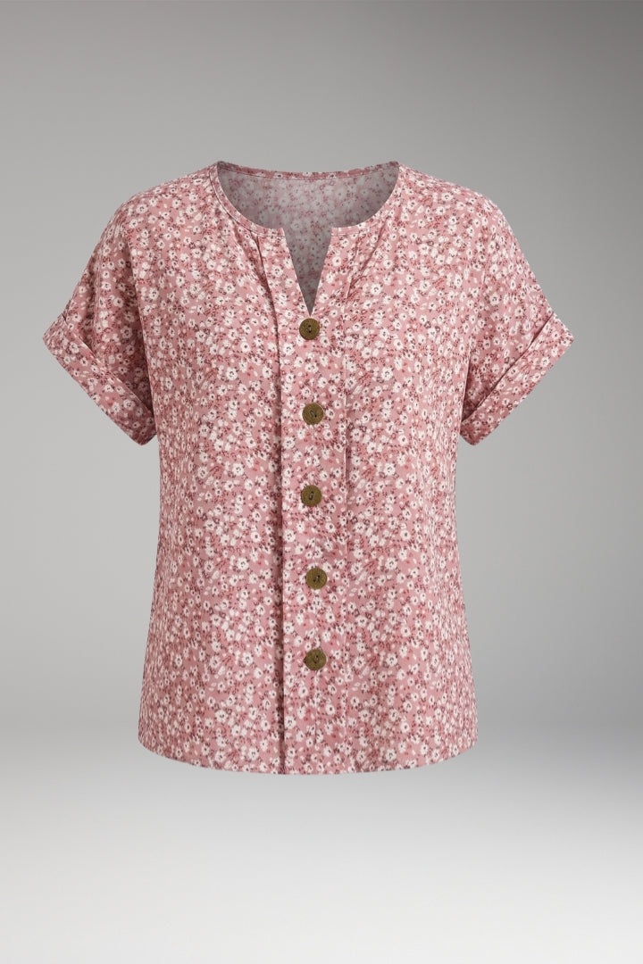 Women’s Blouse with Button Front and Floral Pattern