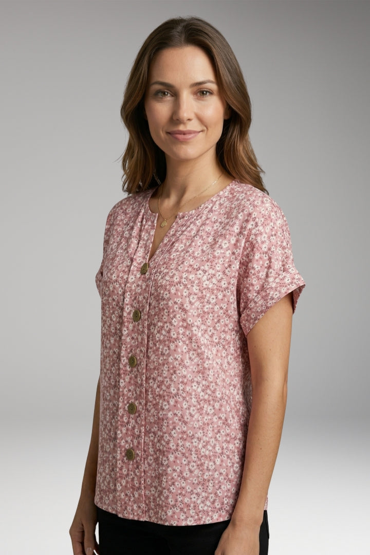 Women’s Blouse with Button Front and Floral Pattern
