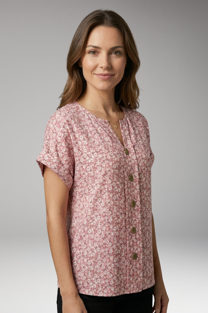 Women’s Blouse with Button Front and Floral Pattern