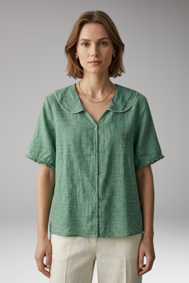 Women’s Blouse with Button Front and Wide Collar