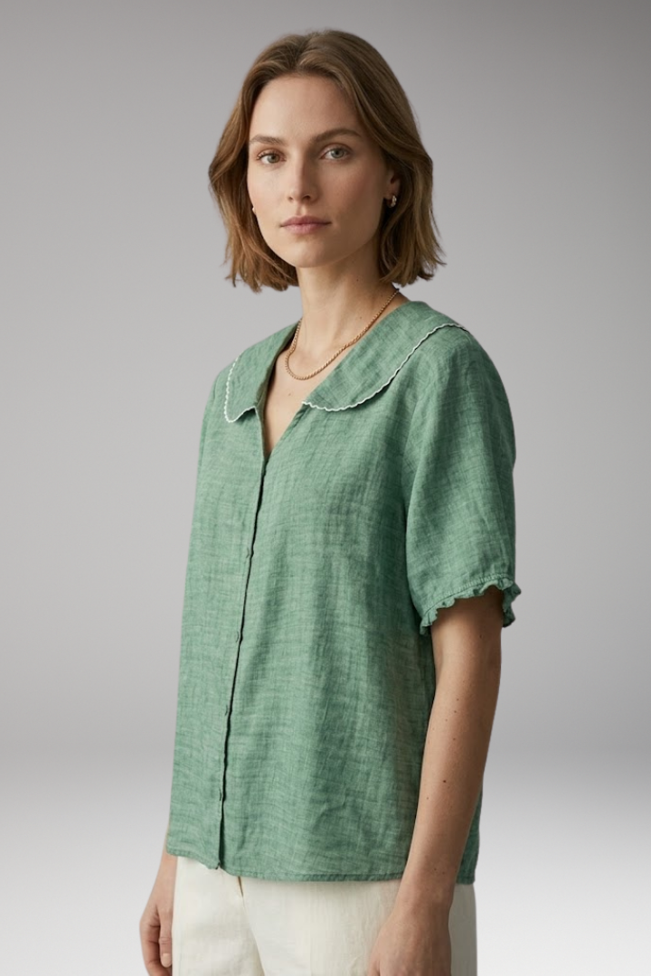 Women’s Blouse with Button Front and Wide Collar