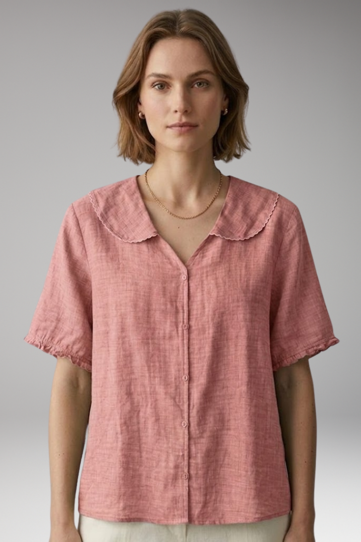 Women’s Blouse with Button Front and Wide Collar