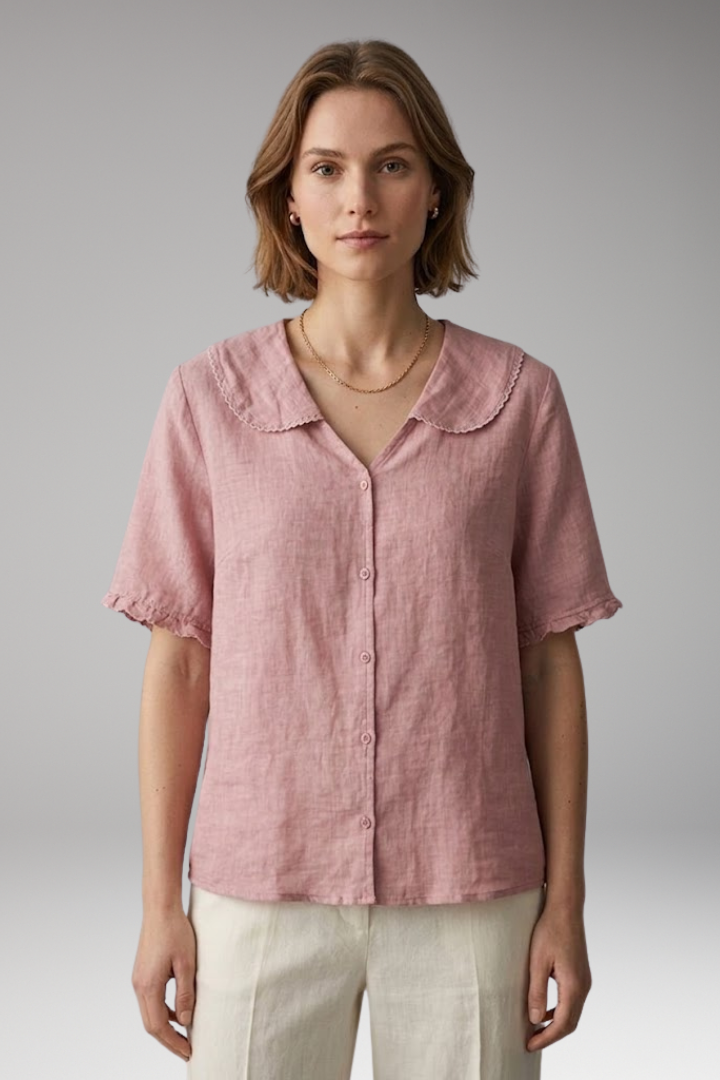 Women’s Blouse with Button Front and Wide Collar