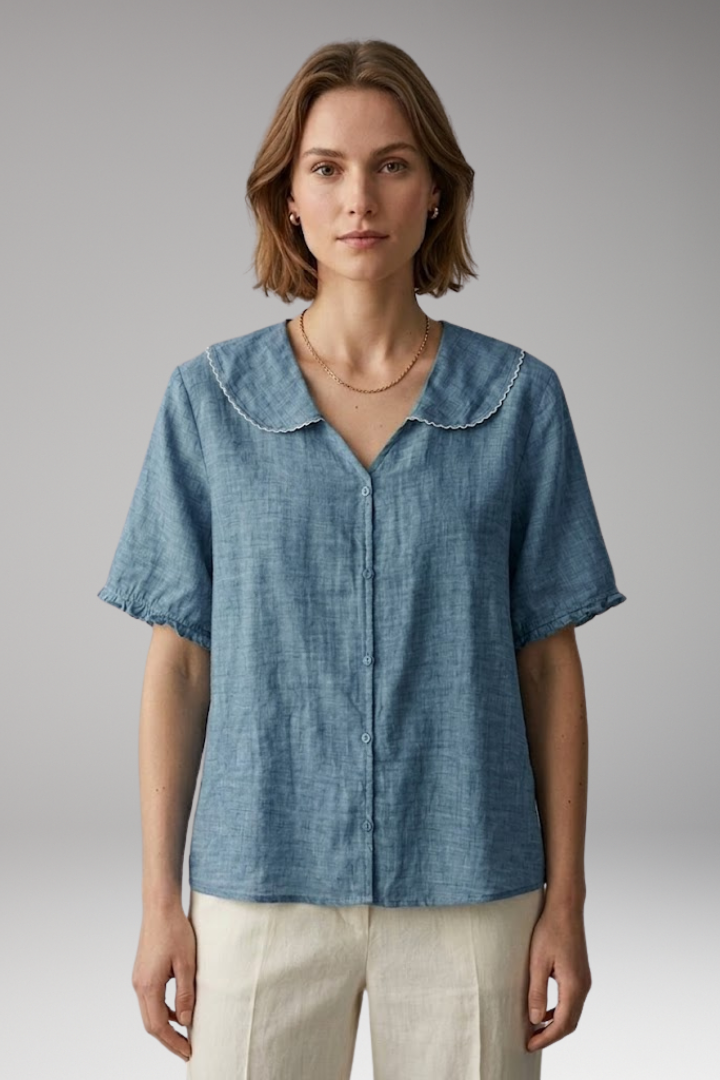 Women’s Blouse with Button Front and Wide Collar