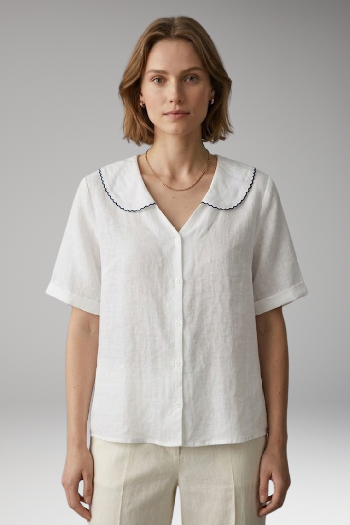 Women’s Blouse with Button Front and Wide Collar