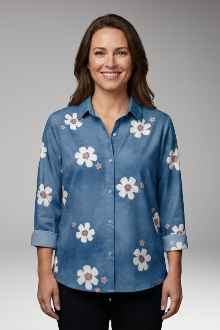 Women’s Blouse with Collar Neck and Button Closure