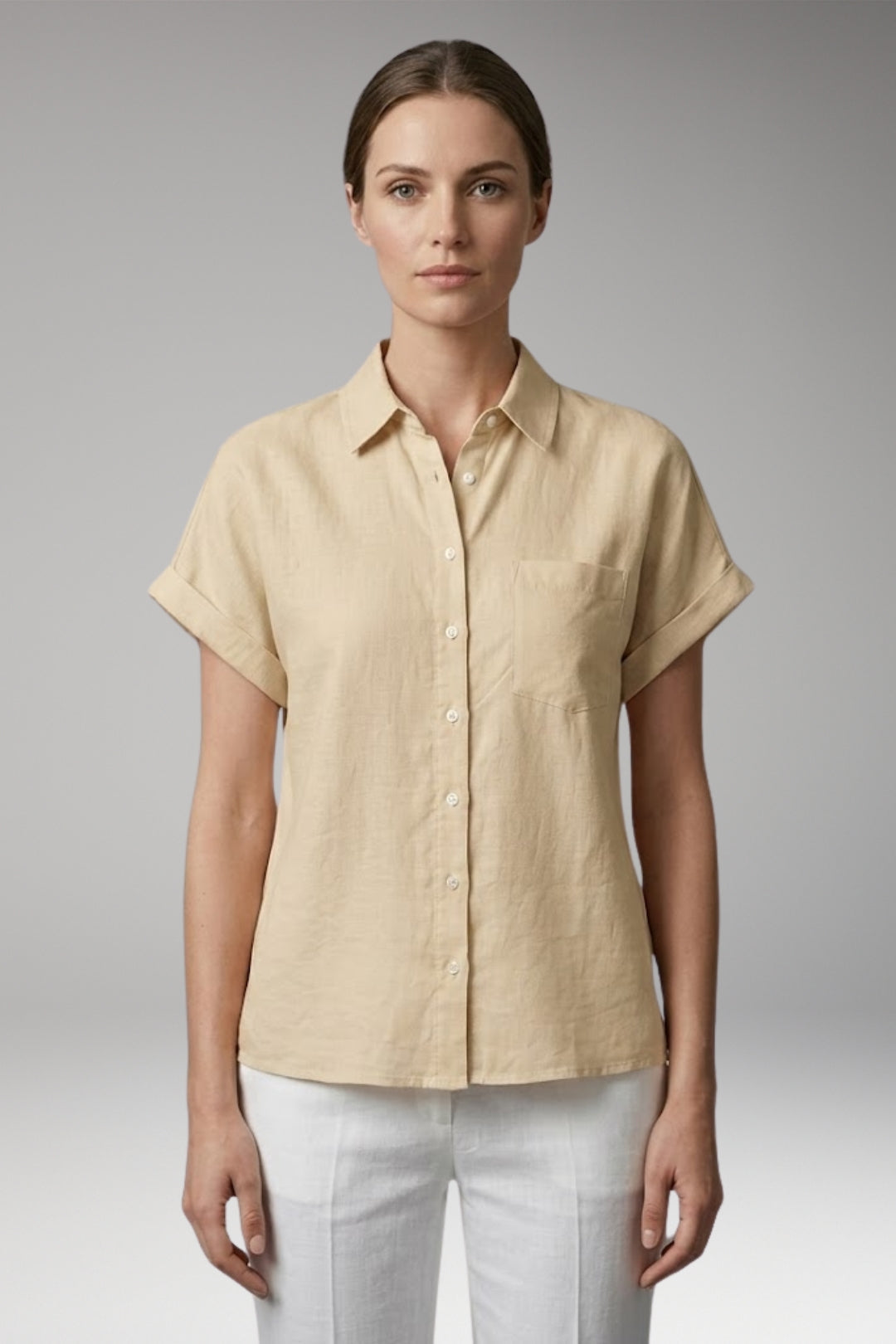 Women’s Blouse with Collar Neckline and Button Closure