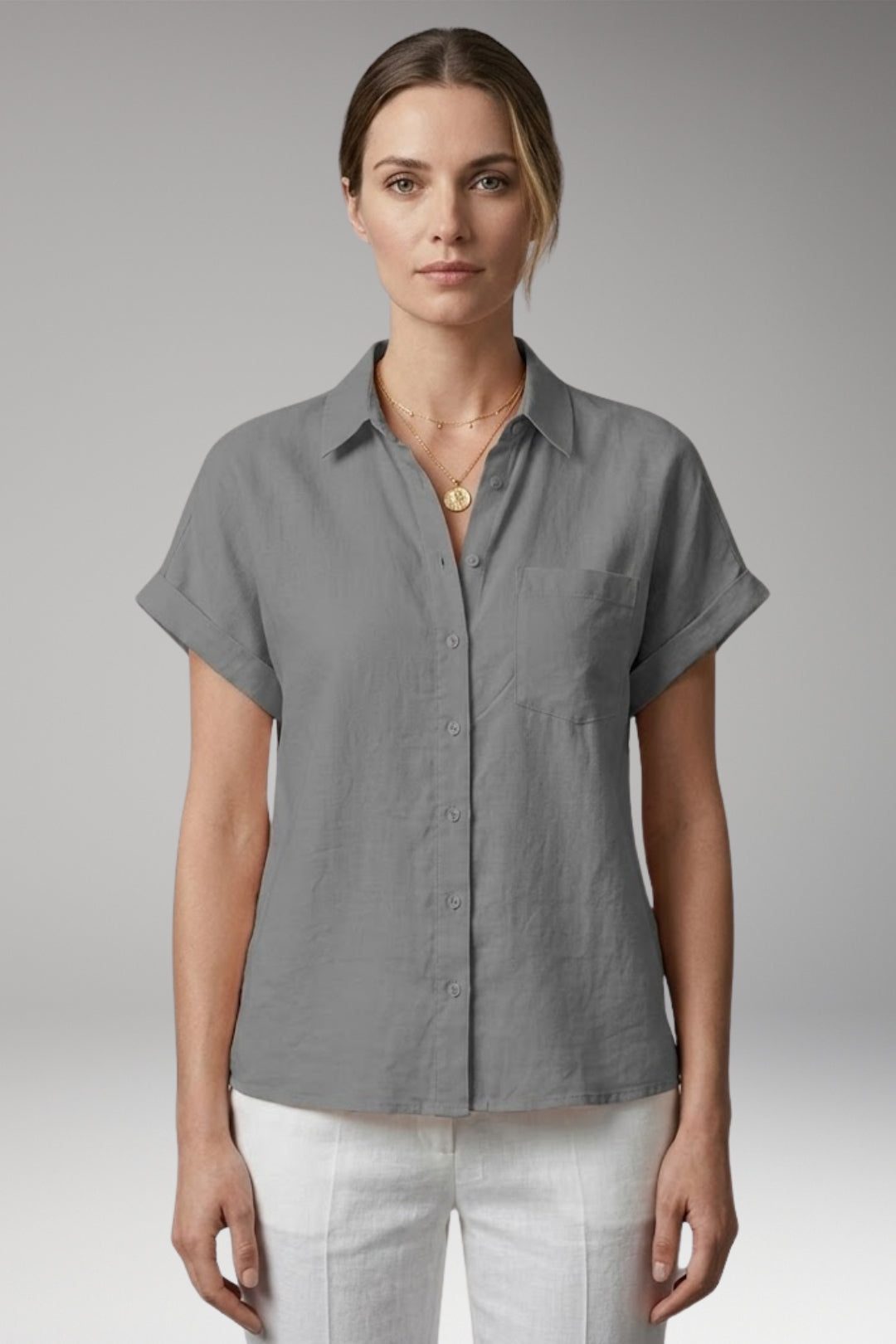 Women’s Blouse with Collar Neckline and Button Closure