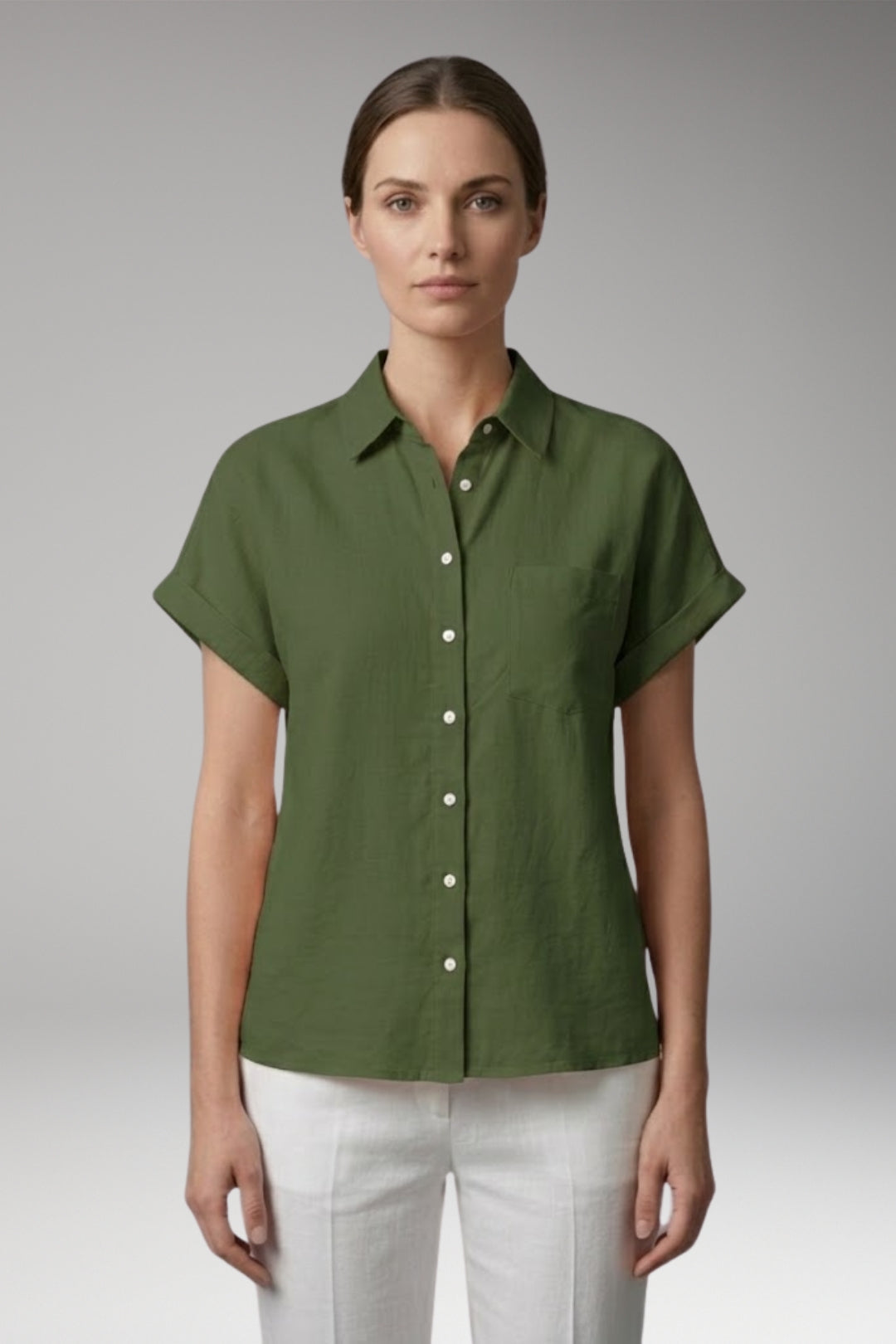 Women’s Blouse with Collar Neckline and Button Closure