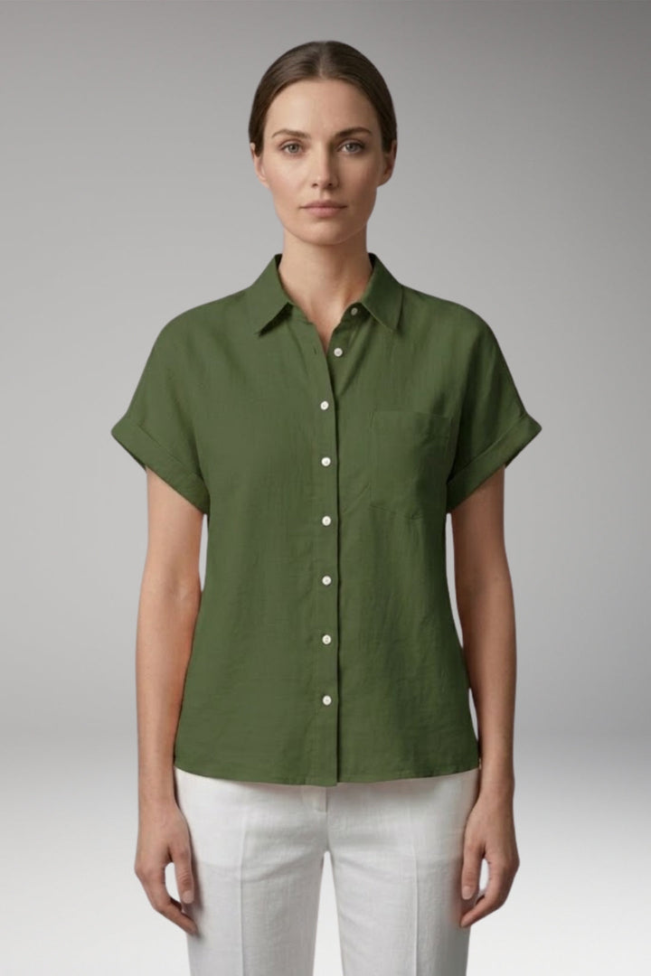 Women’s Blouse with Collar Neckline and Button Closure