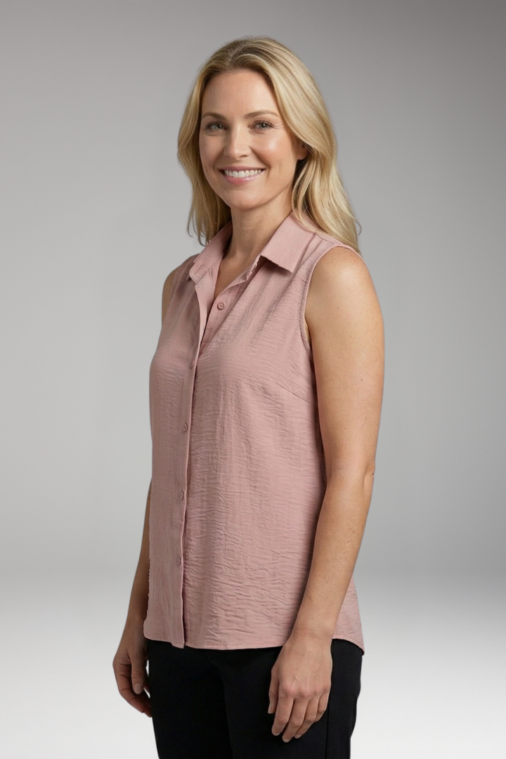 Women’s Blouse with Collar and Sleeveless Cut