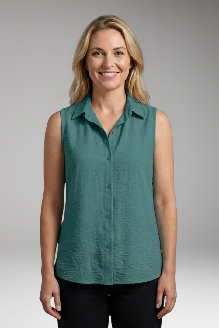 Women’s Blouse with Collar and Sleeveless Cut