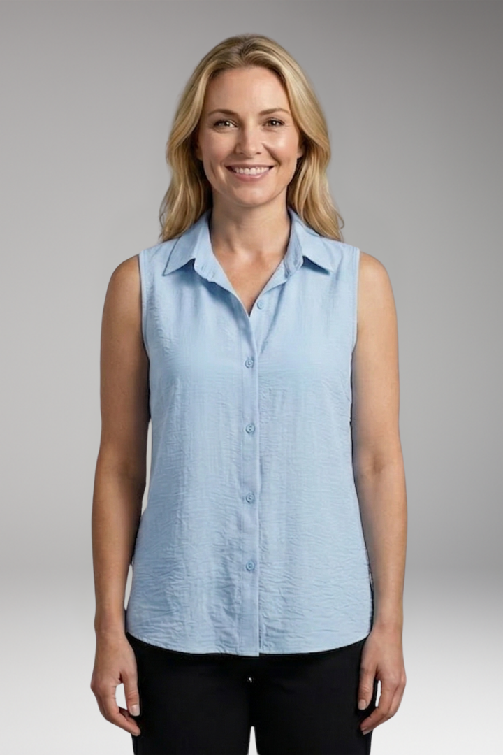 Women’s Blouse with Collar and Sleeveless Cut