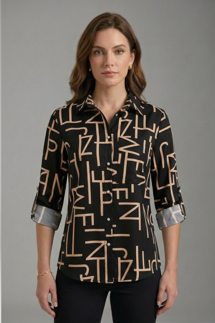 Women’s Blouse with Collared Neckline and Long Sleeves