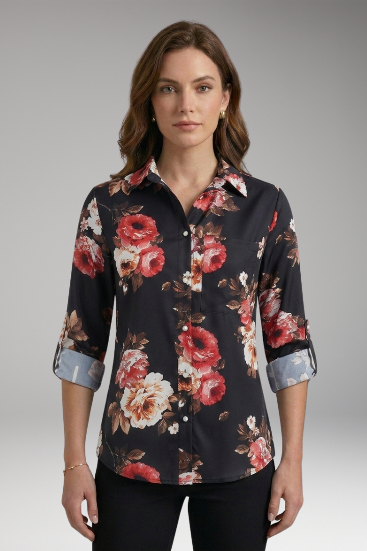 Women’s Blouse with Collared Neckline and Long Sleeves