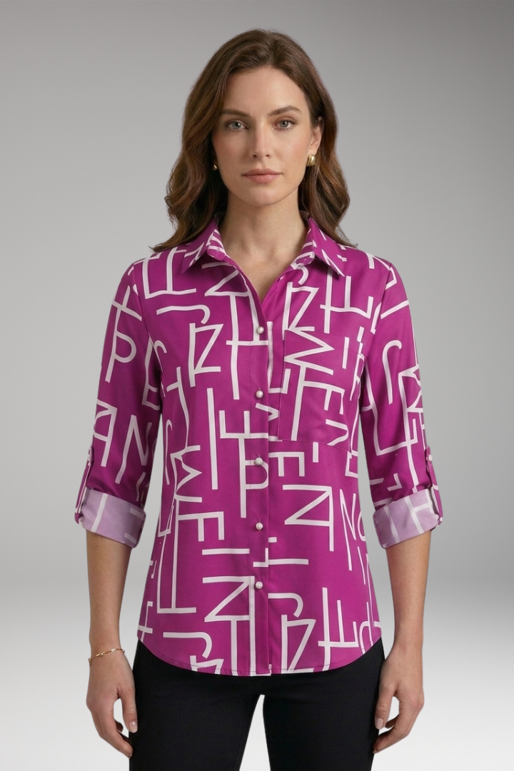 Women’s Blouse with Collared Neckline and Long Sleeves