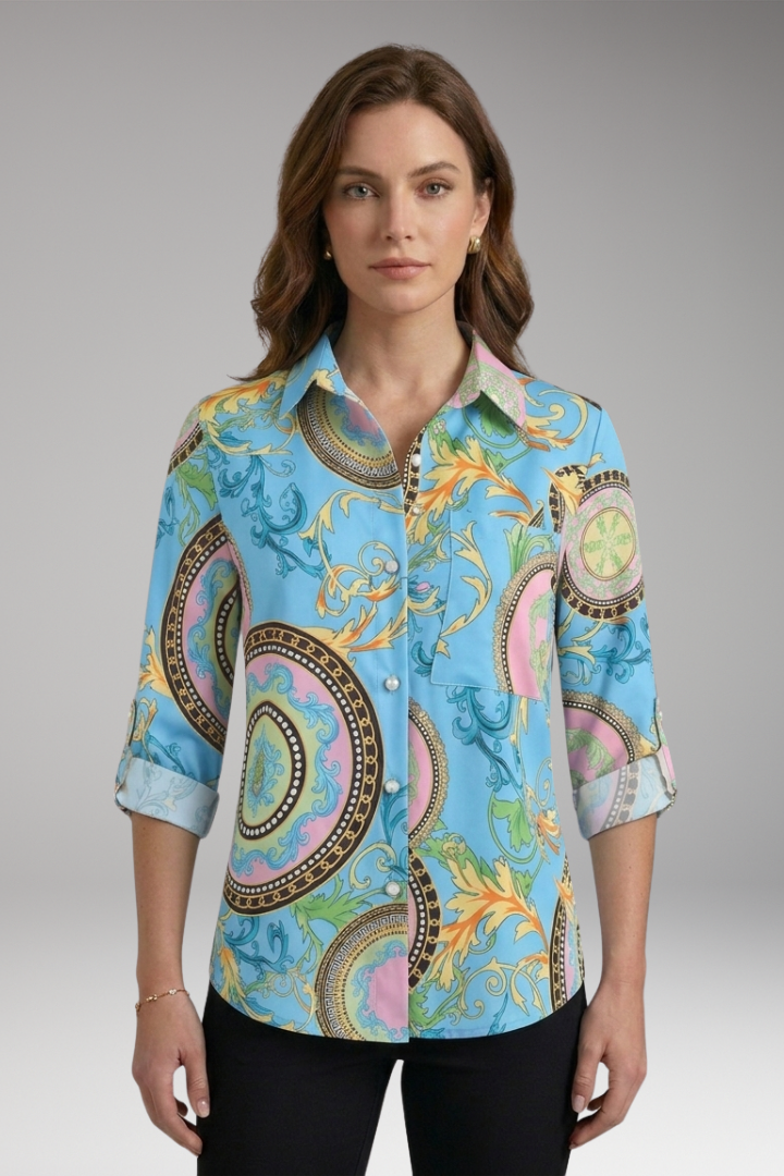 Women’s Blouse with Collared Neckline and Long Sleeves