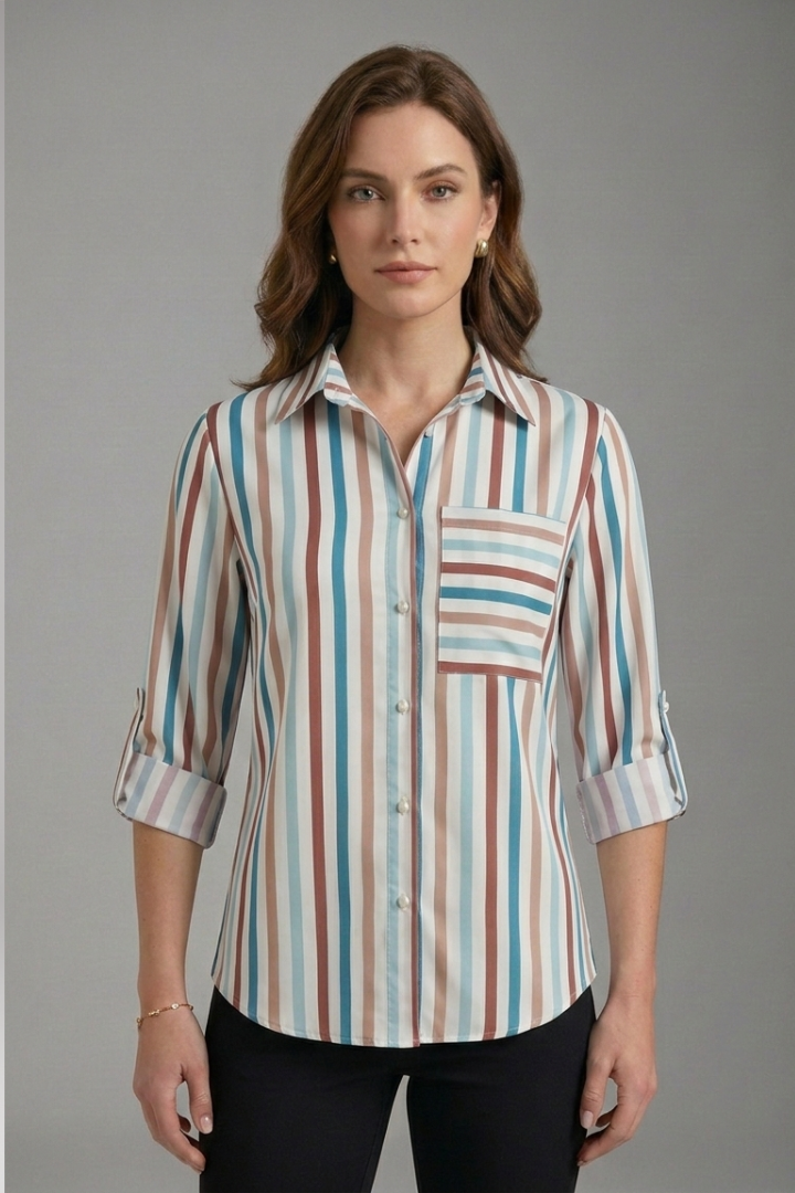 Women’s Blouse with Collared Neckline and Long Sleeves