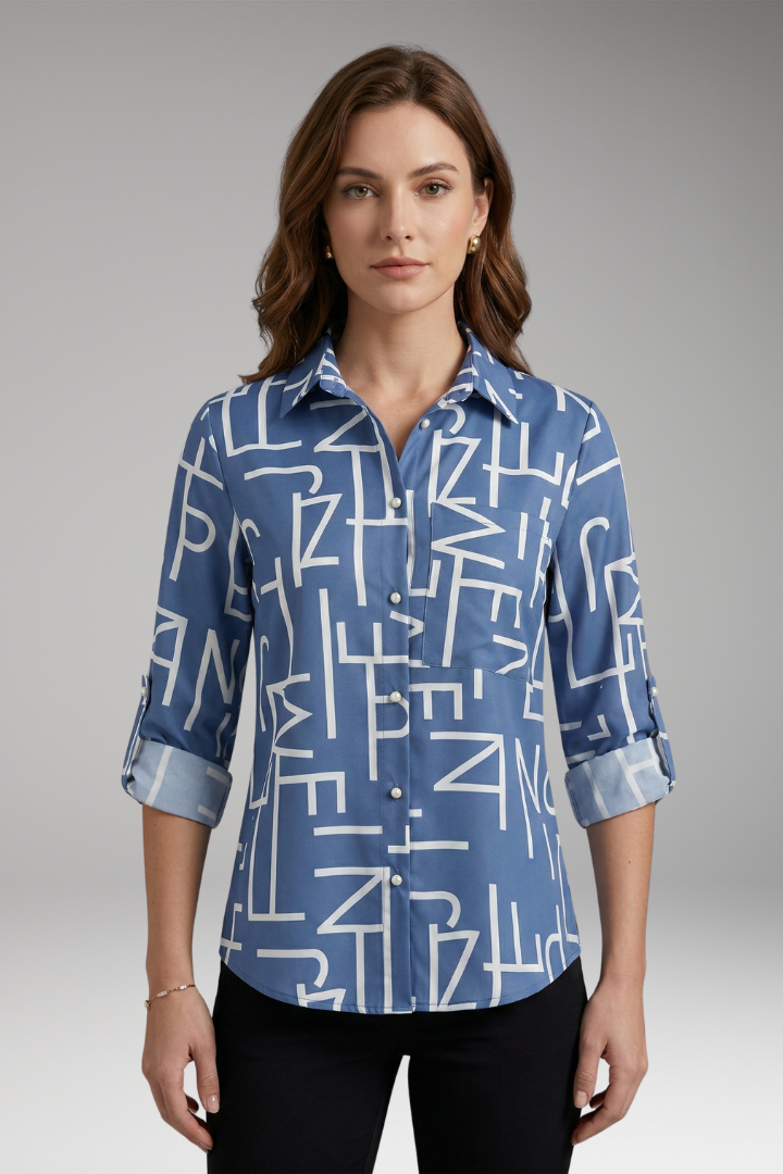 Women’s Blouse with Collared Neckline and Long Sleeves