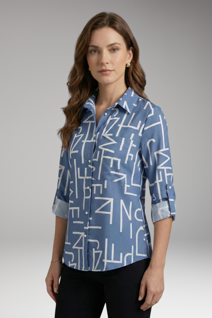 Women’s Blouse with Collared Neckline and Long Sleeves