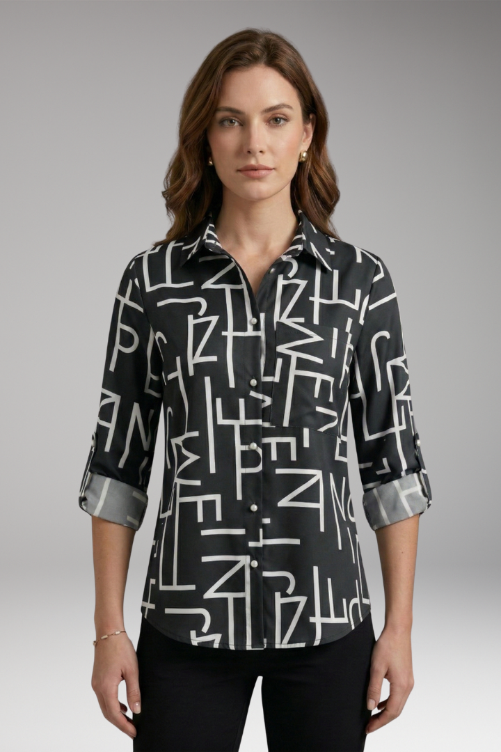 Women’s Blouse with Collared Neckline and Long Sleeves