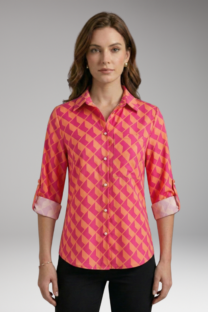 Women’s Blouse with Collared Neckline and Long Sleeves
