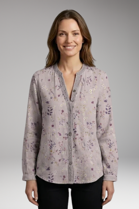 Women's Blouse with Collared Neckline and Plain Woven Surface
