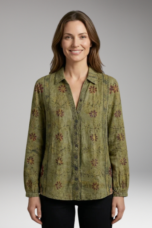 Women's Blouse with Collared Neckline and Plain Woven Surface