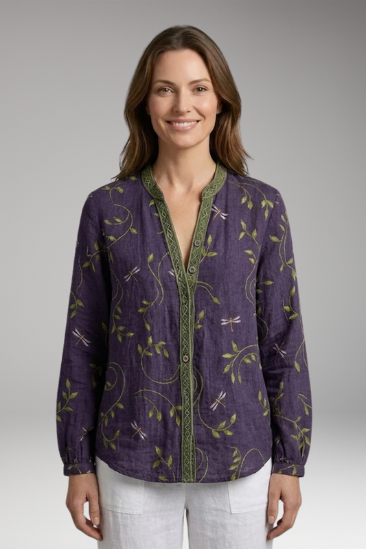 Women's Blouse with Collared Neckline and Plain Woven Surface