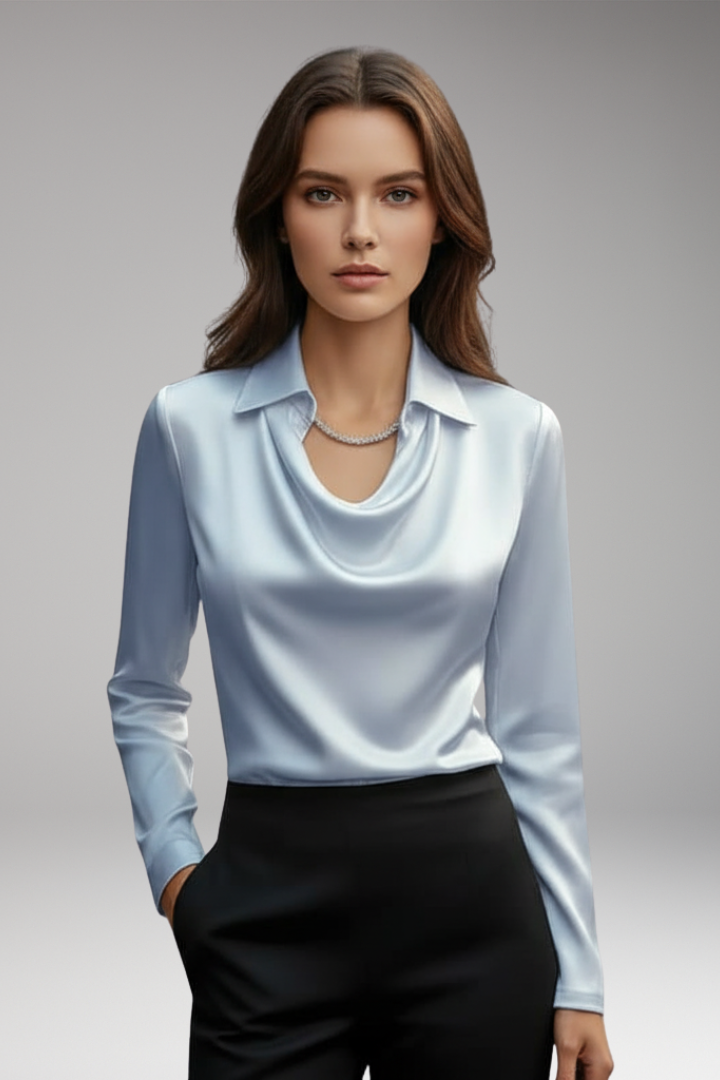 Women’s Blouse with Cowl Neckline and Long Sleeves