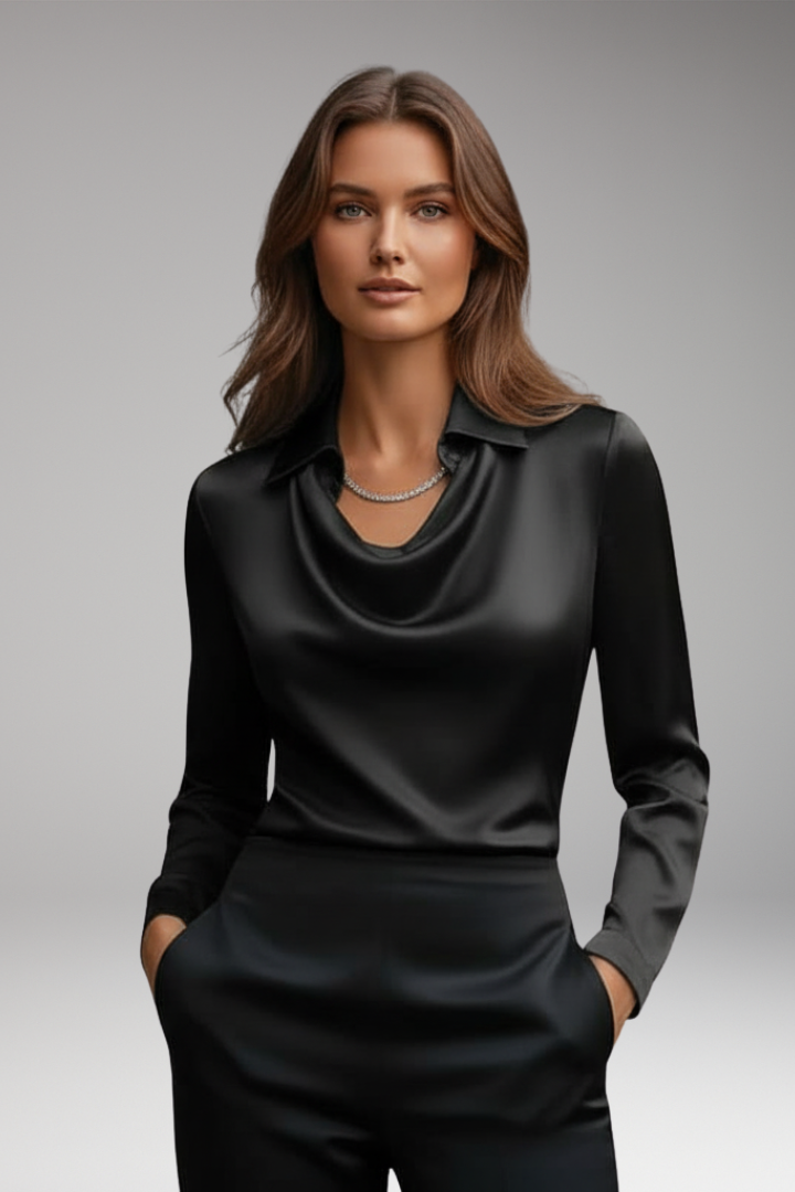 Women’s Blouse with Cowl Neckline and Long Sleeves